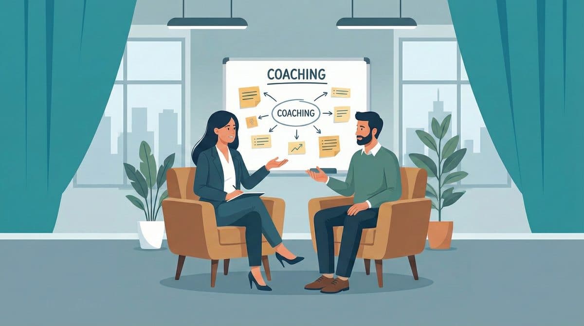Illustrazione di una sessione di coaching tra due persone